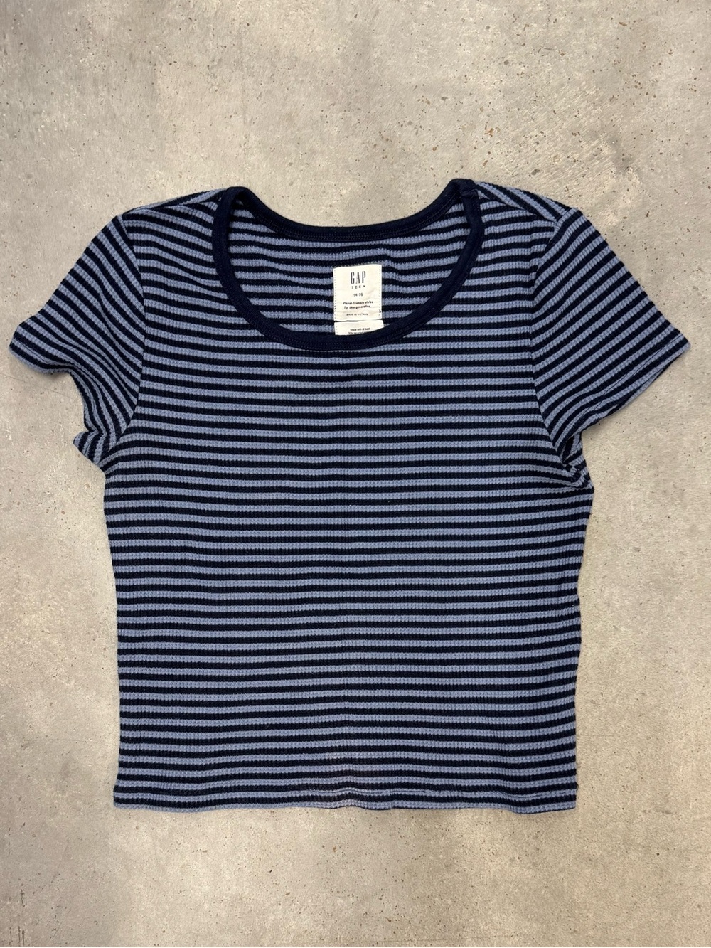 GAP Teen Girls Striped Ribbed T-Shirt Blue Size 14-16 Short Sleeve